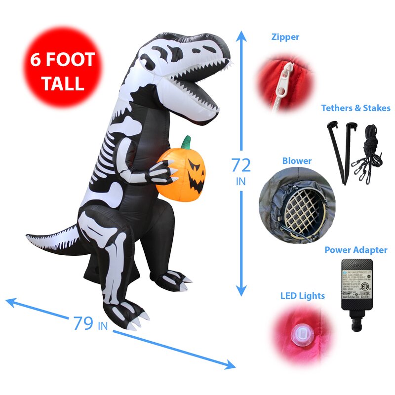 6 Ft Halloween Inflatable Air Blown Dinosaur with Blower and buy Adapter